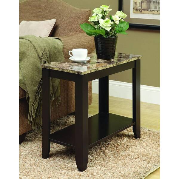 Monarch Specialties Cappuccino/Marble Top Accent Side Table