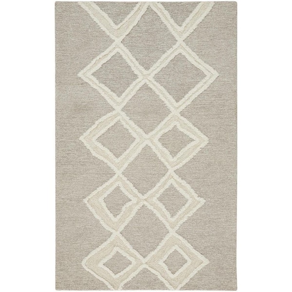 HomeRoots 5 ft. x 8 ft. Gray and Ivory Geometric Area Rug