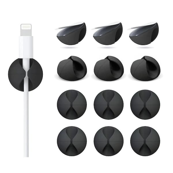 Cord Organizer Holder Adhesive Cable Management Charger Wire Holder Clips for Desk Home Office Nightstand Black 12-Packs