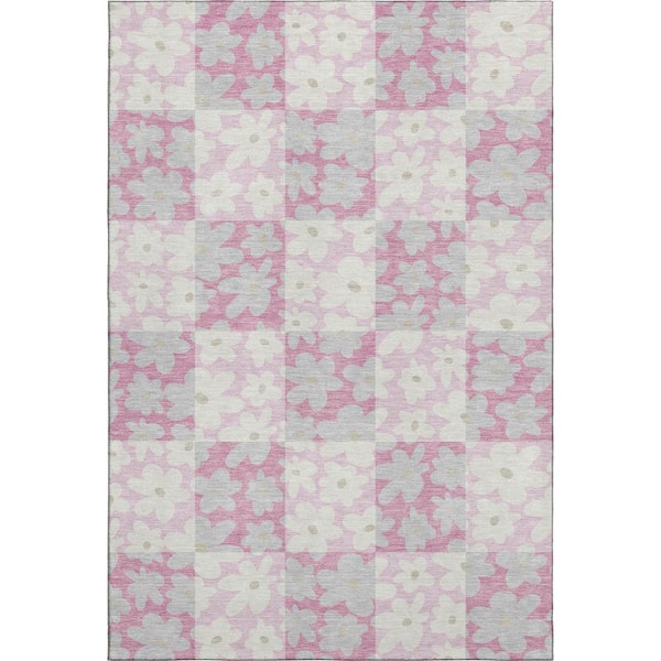 Mayfield Premium Machine Washable Abstract AMF2476 Pink 3 ft. x 5 ft. Area Rug