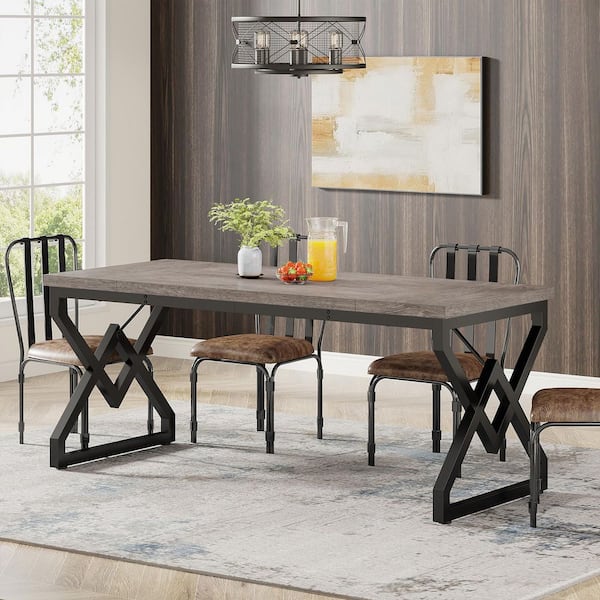 Capen 63" Rectangle Gray Black Wood Computer Desk Industrial Farmhouse Office Workstation Simple Modern Thickened Metal