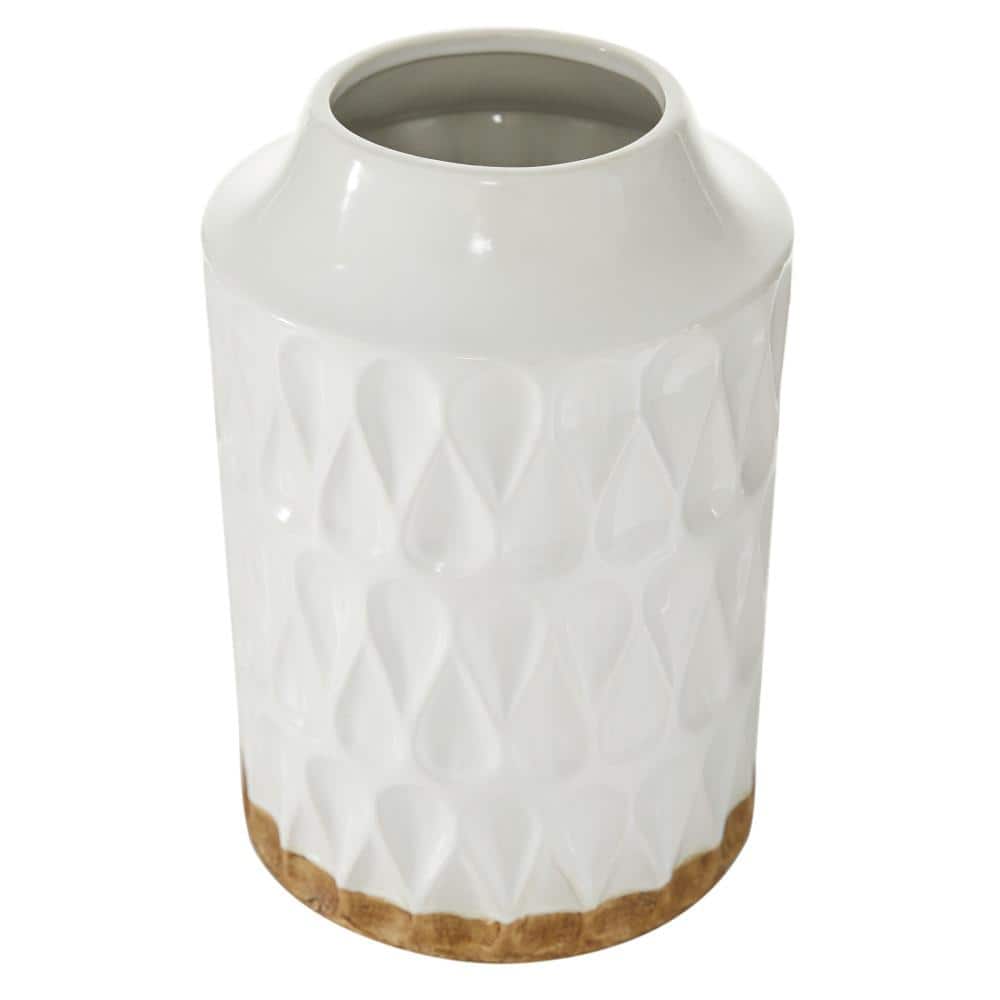 White and Brown Geometric Porcelain Table Vase