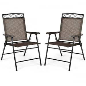 Patio Steel Frame Folding Chairs Portable Dining Outdoor Chair Set with Armrest (Set of 2)