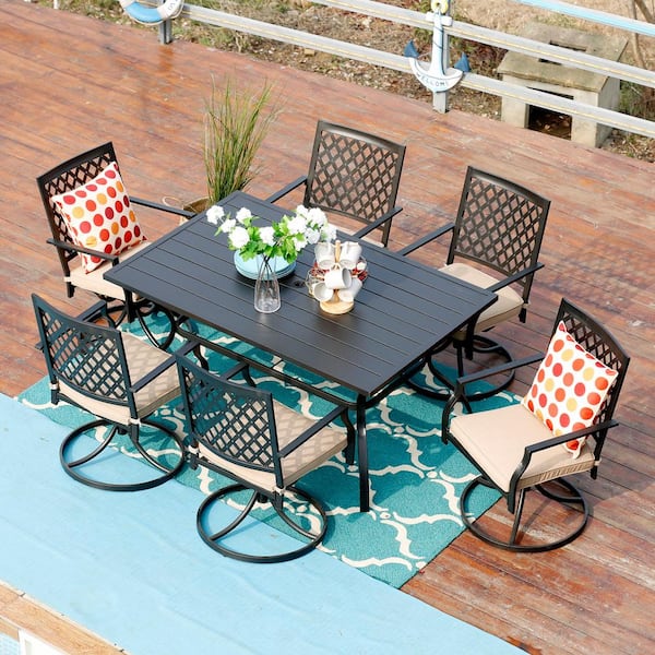 7 Piece Metal Patio Outdoor Dining Set, Black Metal Outdoor Dining Table And Chairs