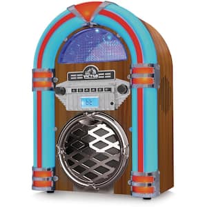 Broadway Bluetooth Jukebox CD Player, FM Radio, Built-In Stereo Speakers and Color Changing LED Lighting, Mahogany