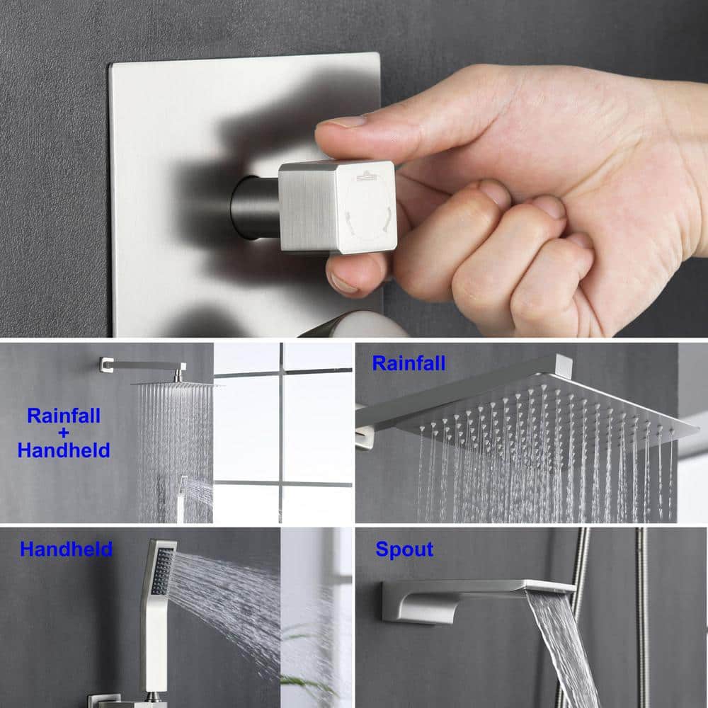 Brushed Nickel 10" Rain Shower Faucet Set with Handheld