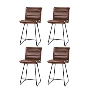 Gertrude Industrial Style Brown Faux Leather Bar and Counter Stool with 24 in. H Seat and Metal Base Set of 4