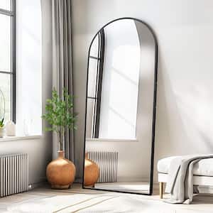 26 in. W. x 63 in. H Full Length Arched Free Standing Body Mirror, Metal Framed Wall Mirror, Large Floor Mirror in Black