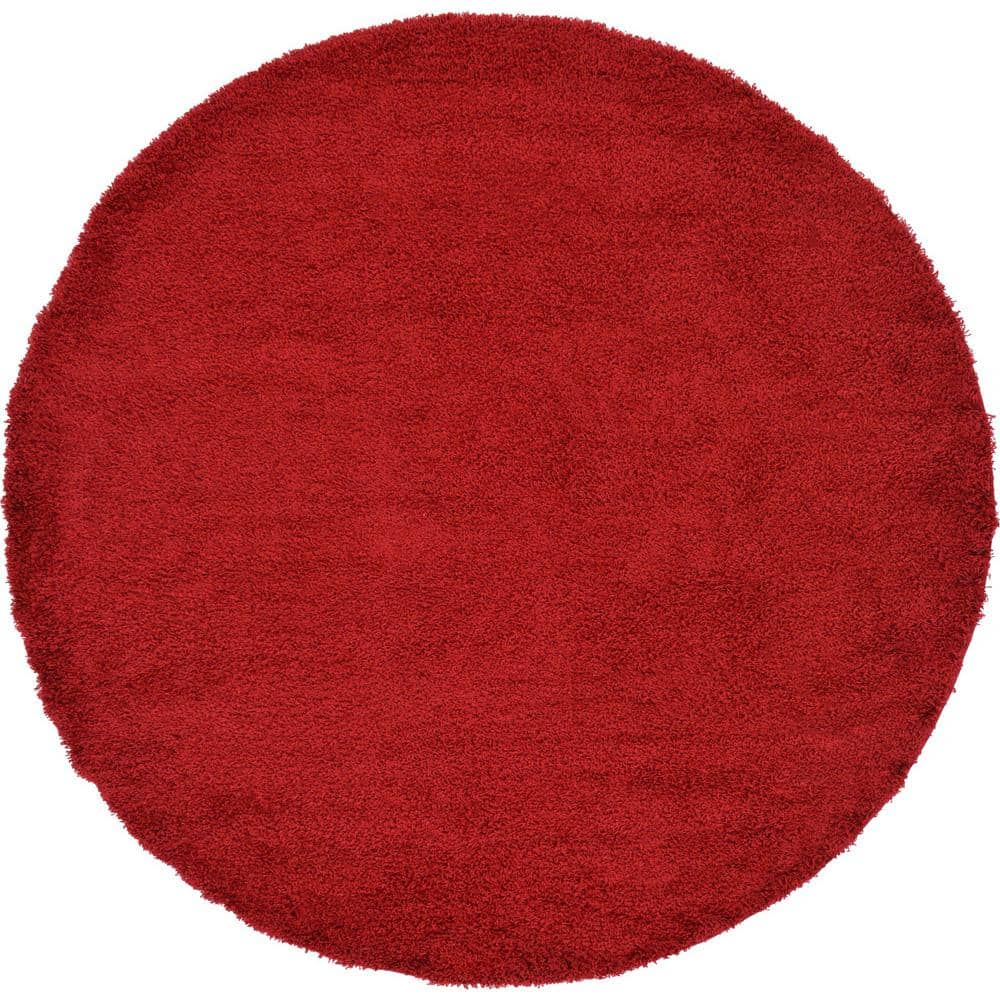 Unique Loom Solid Shag Cherry Red 6 ft. Round Area Rug 3127958 - The Home  Depot