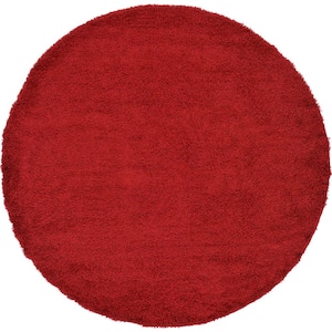 Solid Shag Cherry Red 8 ft. Round Area Rug