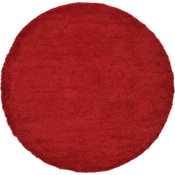 Unique Loom Solid Shag Cherry Red 8 ft. Round Area Rug