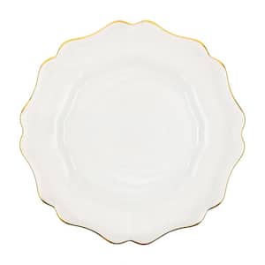 Empire 13 in. D White Alabaster Glass Charger Plate with Gold Rim