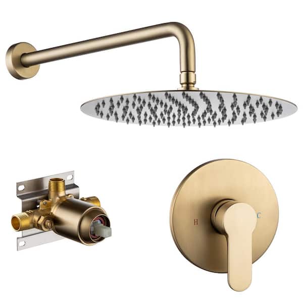 Staykiwi 1-Spray Patterns with 2.5 GPM 10 in. Wall Mount Rain Fixed Shower Head in Brushed Golden