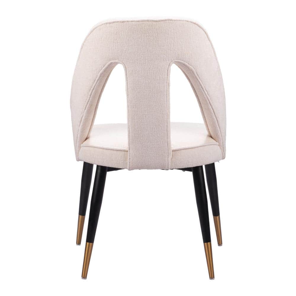 Ivory Plush Upholstered Dining Chair with Metal Legs
