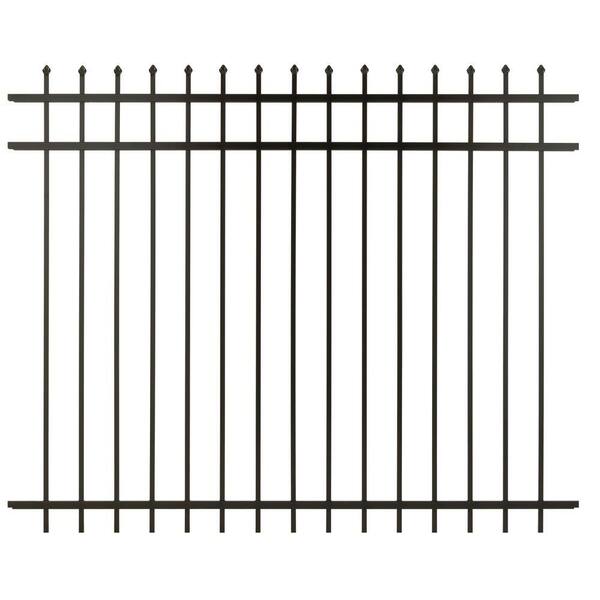 Cercadia 5 ft. H x 6 ft. W Black Aluminum 3-Rail Picket Top Fence Panel - Unassembled-DISCONTINUED
