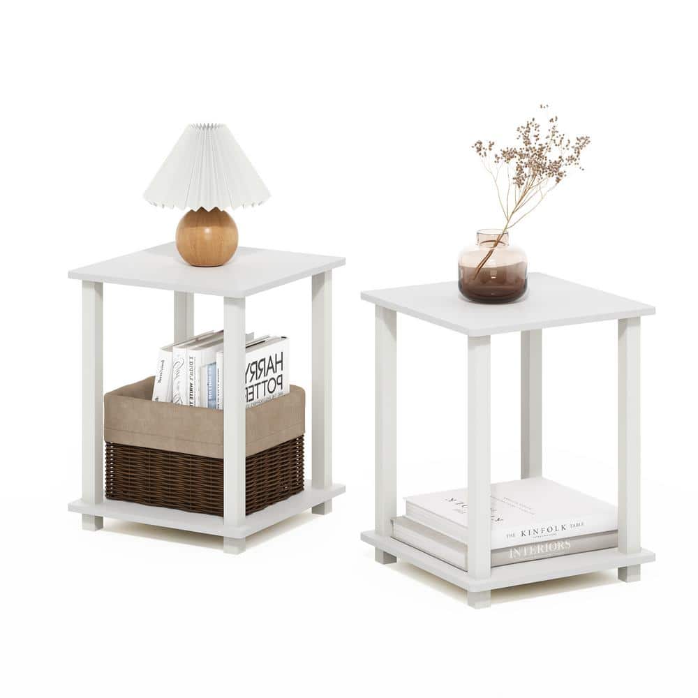Compact White Particle Board and PVC Square End Table