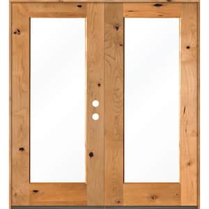 72 in. x 80 in. Rustic Knotty Alder Clear Full-Lite Clear Stain Wood Left Active Inswing Double Prehung Front Door