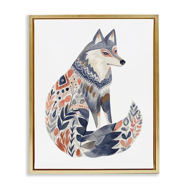 Scandinavian Style Wolf by LSR Design Studio Gold Floater Frame Animal Graphic Art Print 21 in. x 17 in.