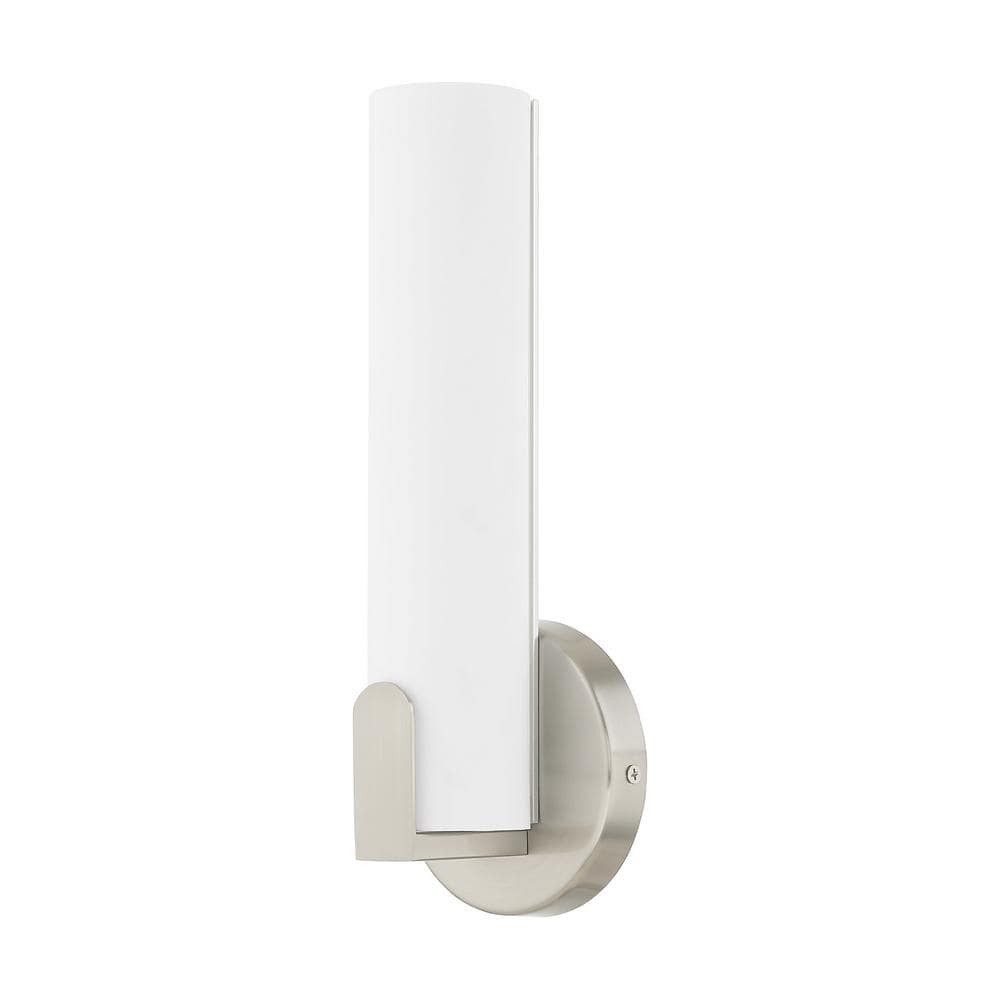 Lund 10W LED Brushed Nickel Wall Sconce with Satin White Shade