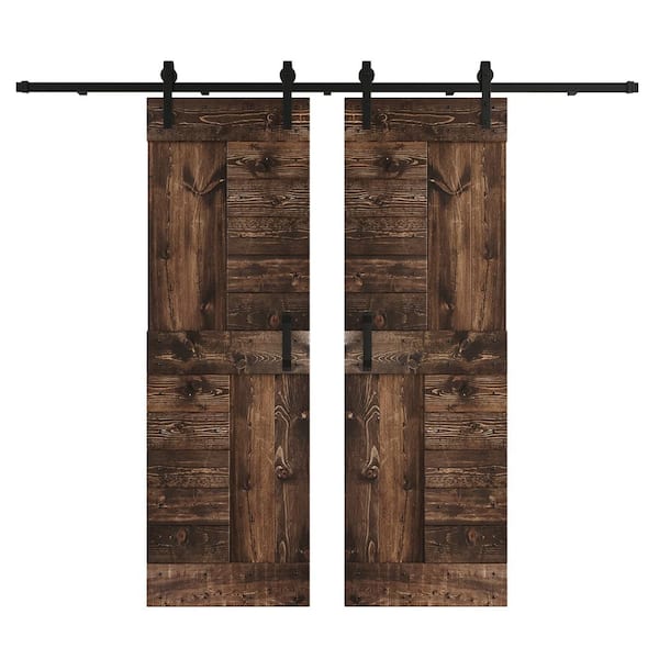 COAST SEQUOIA INC S Series 60 in. x 84 in. Dark Walnut DIY Knotty Wood Double Sliding Barn Door with Hardware Kit