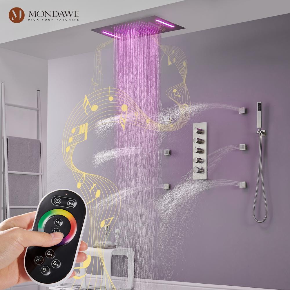Luxury Brushed Nickel LED Multi-Head Shower System with Bluetooth