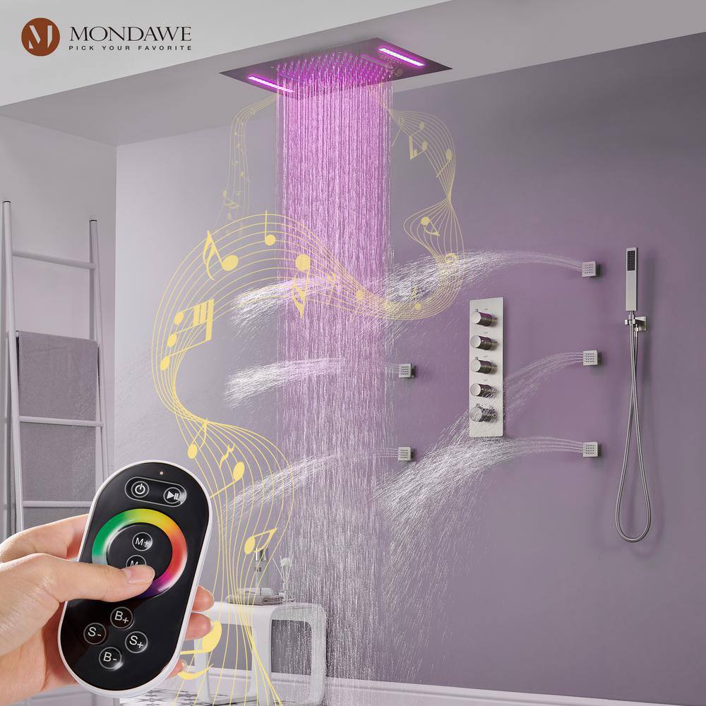Luxury Brushed Nickel LED Multi-Head Shower System with Bluetooth