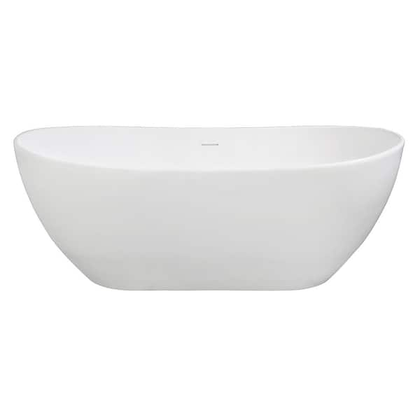 Aqua Eden Vera 64.6 in. Solid Surface Flatbottom Freestanding Bathtub in White