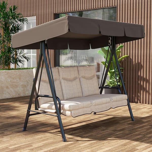 Uixe 3-Person Patio Porch Outdoor Canopy Hanging Swing Lounge Chair ...