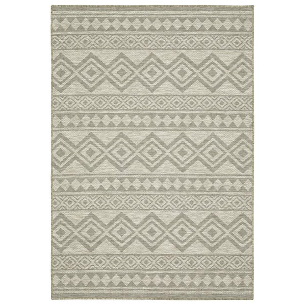Thrasher Beige 3 ft. x 5 ft. Geometric Tribal Polypropylene Indoor/Outdoor Area Rug