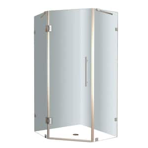 Neoscape 34 in. x 34 in. x 72 in. Frameless Neo-Angle Shower Enclosure in Stainless Steel with Clear Glass