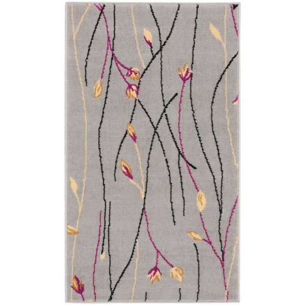 Nourison Grafix Grey doormat 2 ft. x 4 ft. Floral Contemporary Kitchen Area Rug