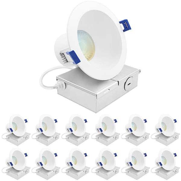 LUXRITE 4 in.Integrated LED Recessed Light J-Box 12W 5CCT 1160LM Dimmable Canless Downlight Wet Rated IC Rated ETL Listed 12Pack