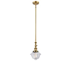 Oxford 1-Light Brushed Brass Schoolhouse Pendant Light with Clear Glass Shade