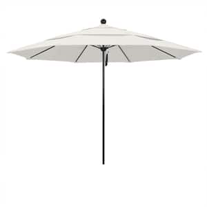 11 ft. Black Aluminum Commercial Market Patio Umbrella with Fiberglass Ribs and Pulley Lift in Natural Sunbrella