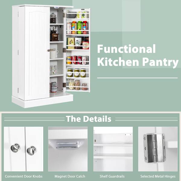 JEROAL 41''Pantry Storage Cabinet, White Freestanding Kitchen Pantry  Storage Cabinet with Adjustable Shelves & Doors, Buffet Cupboards Sideboard  for