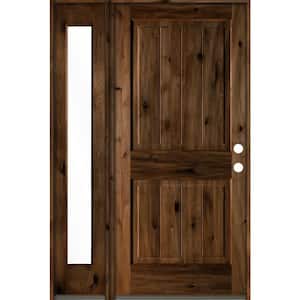 50 in. x 80 in. Rustic Knotty Alder Left-Hand/Inswing Clear Glass Provincial Stain Wood Prehung Front Door w/Sidelite