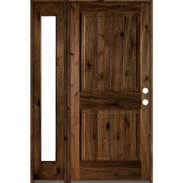 Krosswood Doors 50 in. x 80 in. Rustic Knotty Alder Left-Hand/Inswing Clear Glass Provincial Stain Wood Prehung Front Door w/Sidelite