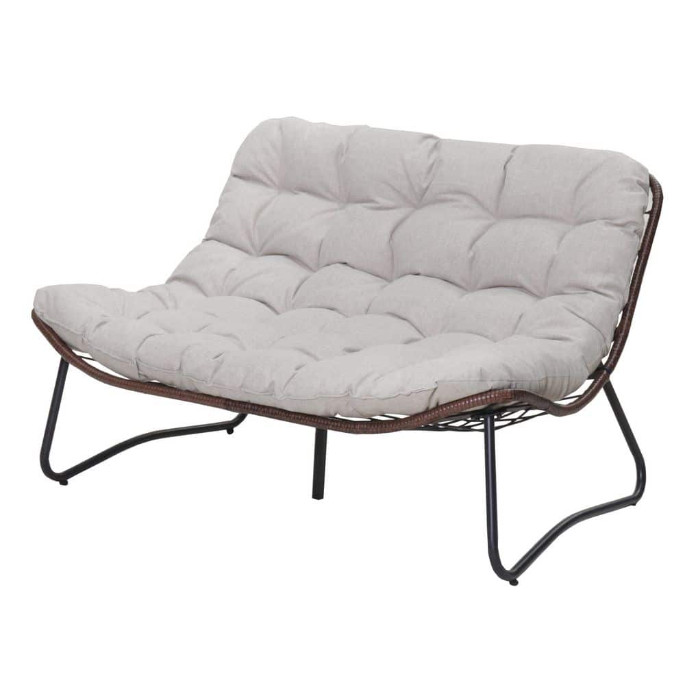 Brown Wicker Outdoor Loveseat with Gray Cushions for Porch Backyard Poolside and Garden price history on PriceWatchPro