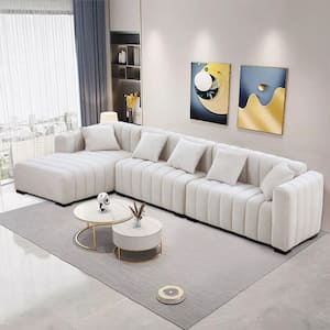 138.9 in. W Beige Square Arm 3-Piece Velvet L Shape 6 Seats Modular Sectional Sofa with Chaise