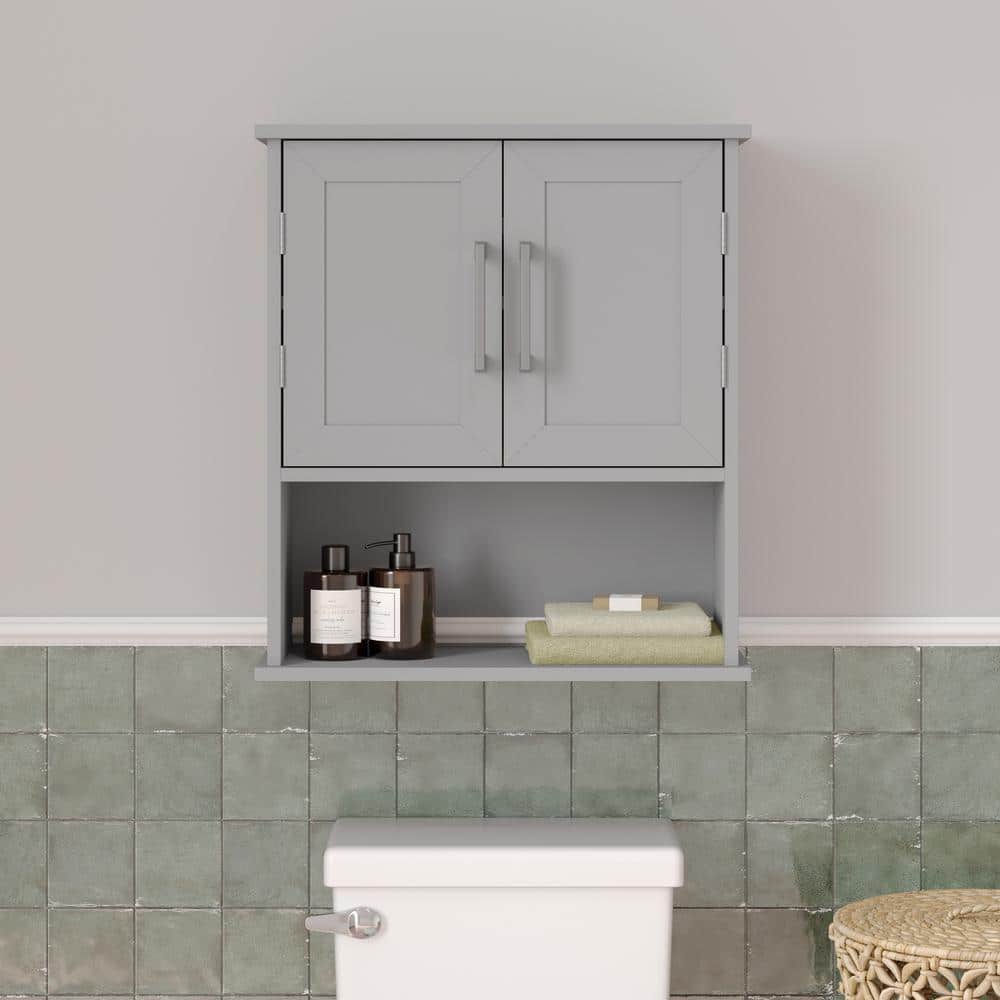 TAYLOR + LOGAN Vivien 22 in. W x 9 in. D x 24 in. H Bathroom Storage Wall Cabinet in Gray BA ...