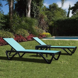 2-Piece Aluminum Outdoor Chaise Lounge and Side Table Set in Turquoise Blue