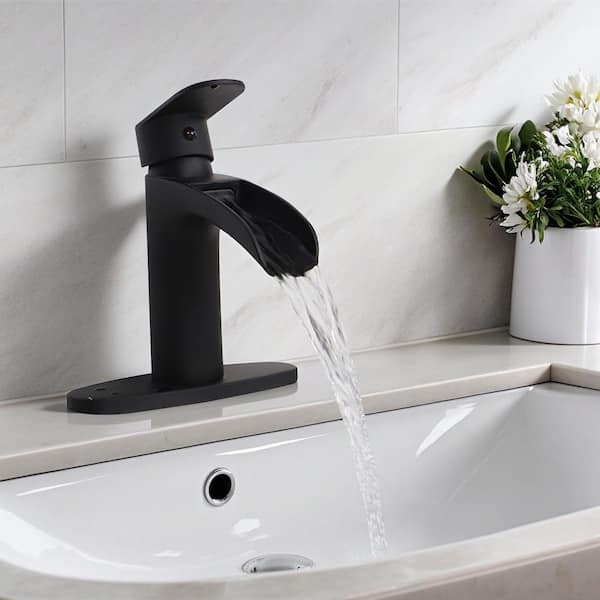 Single Handle Single Hole Bathroom Waterfall Faucet with Deckplate Bathroom Sink Faucets in Oil Rubbed Bronze
