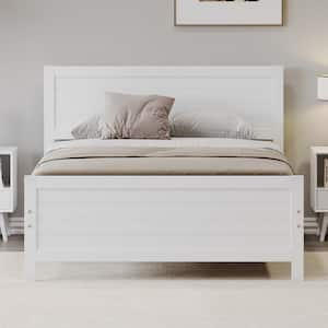 White Wood Frame Full Platform Bed with Headboard