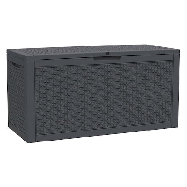 LuckByte 100 Gal. Resin Deck Box Outdoor Storage Box with high ...