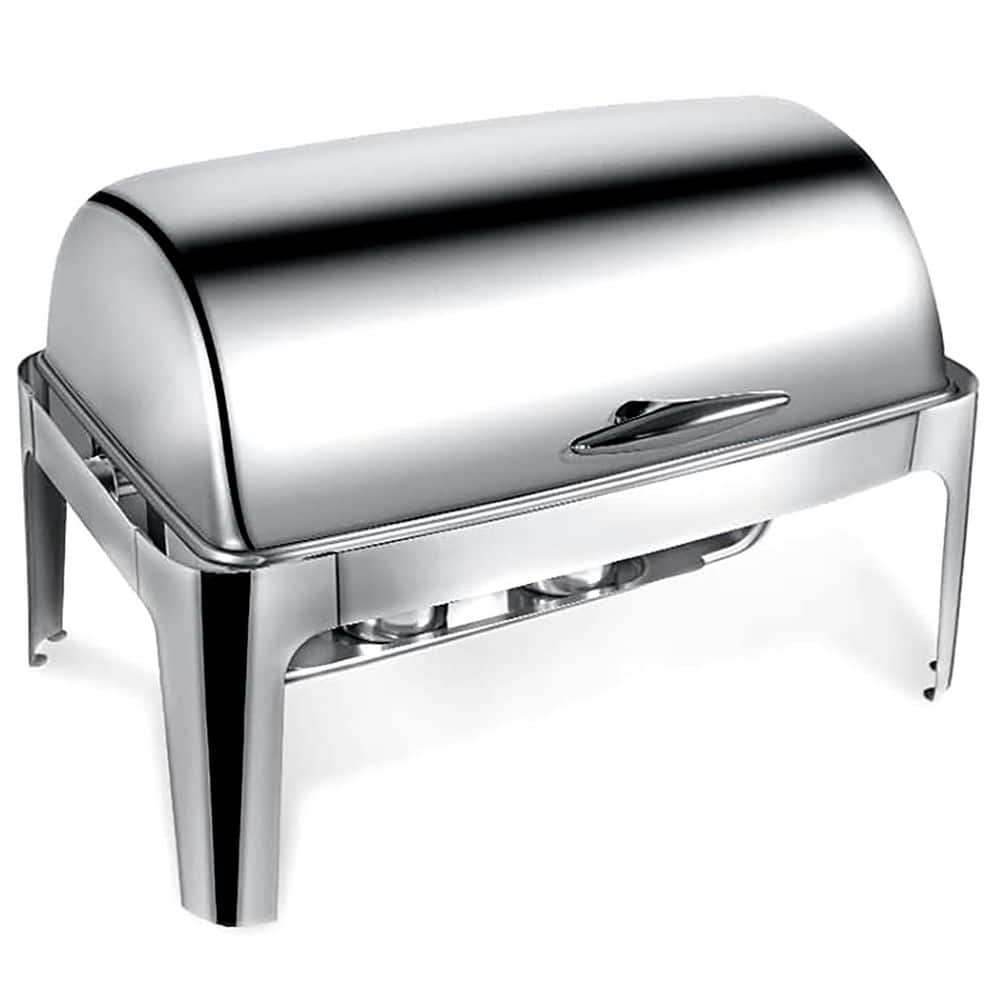 Roll Top Series 13 qt. Silver Stainless Steel Chafing Dish Buffet Server with Full & Half Size Food Pans Durable Warmer