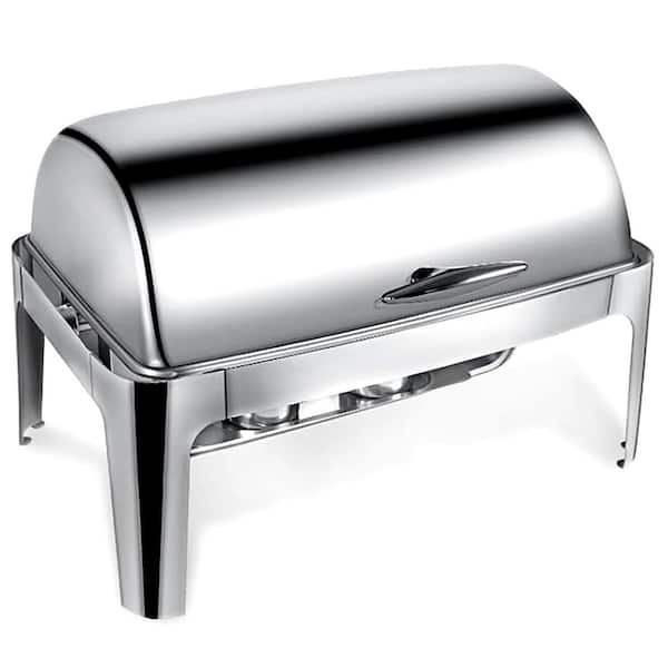 Roll Top Series 13 qt. Silver Stainless Steel Chafing Dish Buffet Server with Full & Half Size Food Pans Durable Warmer