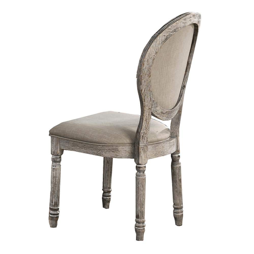 Gray Linen Upholstered High Back Wood Side Chair