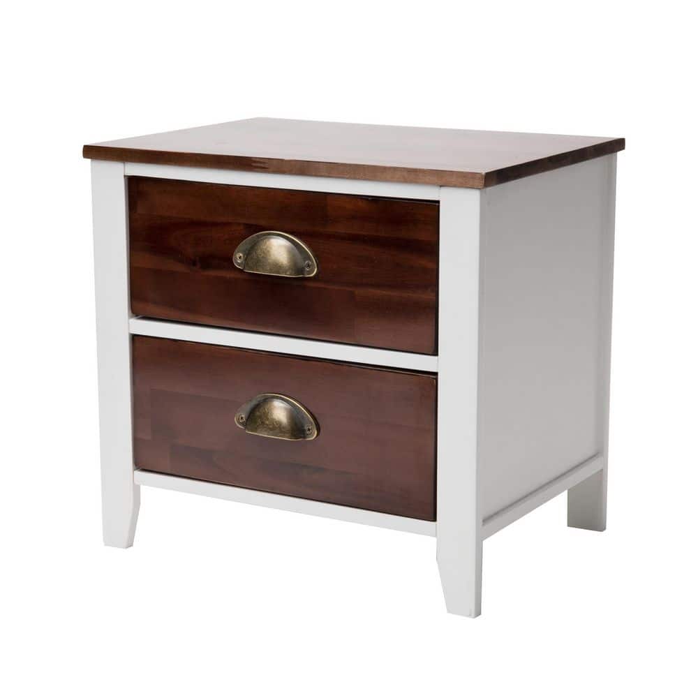 Compact White and Brown Wood 2-Drawer Nightstand