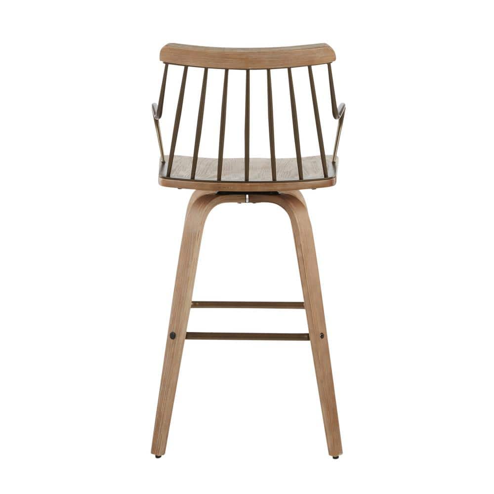 Preston White Washed Wood and Metal Swivel Counter Stool