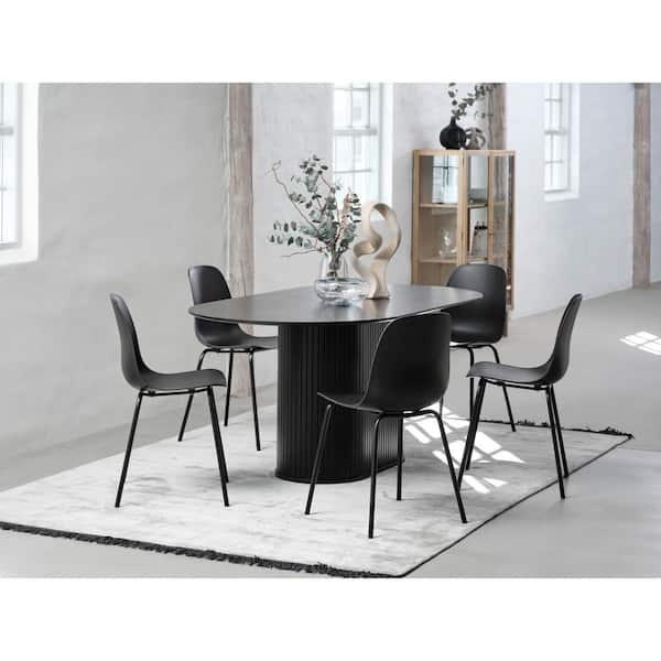Nebula Modern Black Oak Wood 71 in. Pedestal Dining Table Seats 6-8
